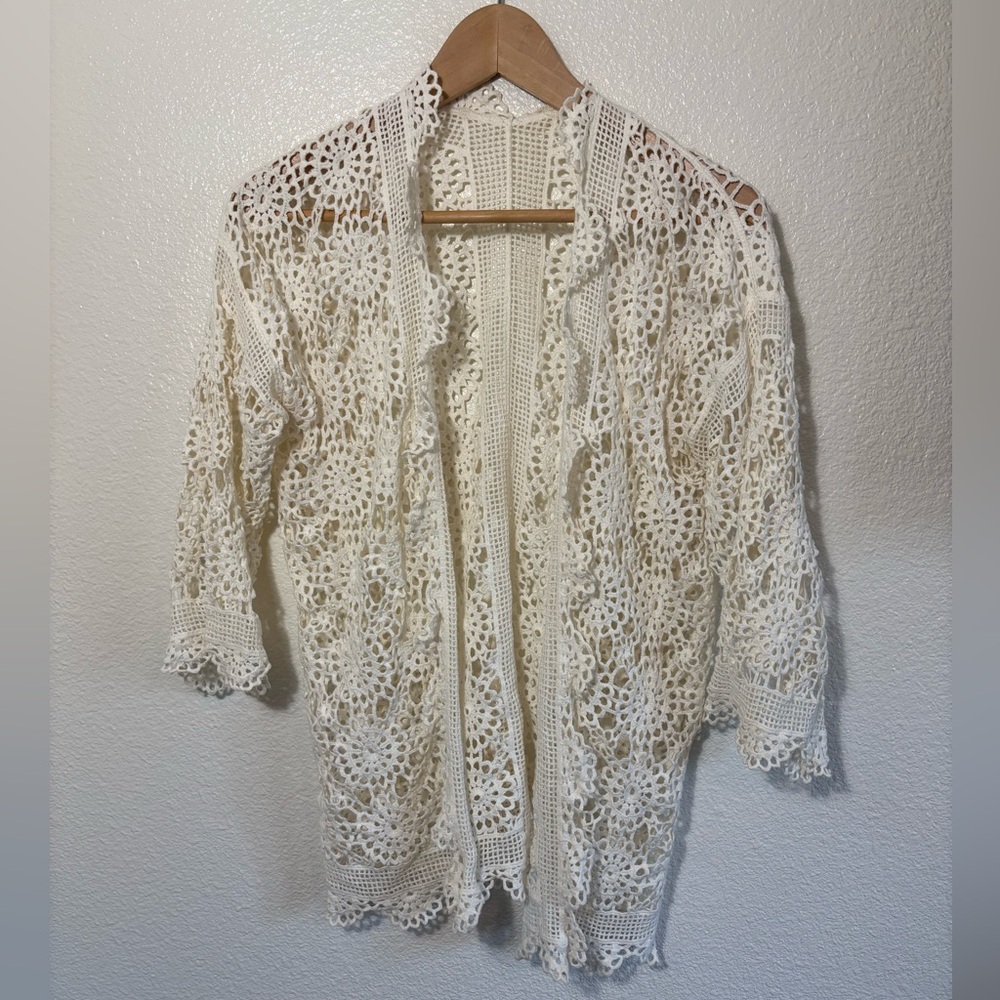 Lace Crochet Cardigan Duster Size Small | vintage | boho | festival | summer |